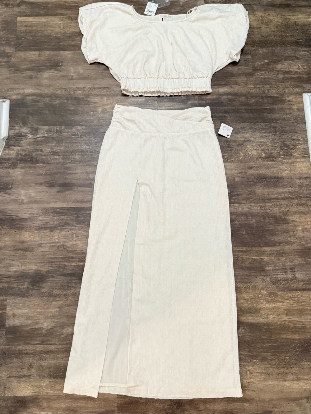 Free People Tovah Set Cream Split Maxi Skirt & Crop Top